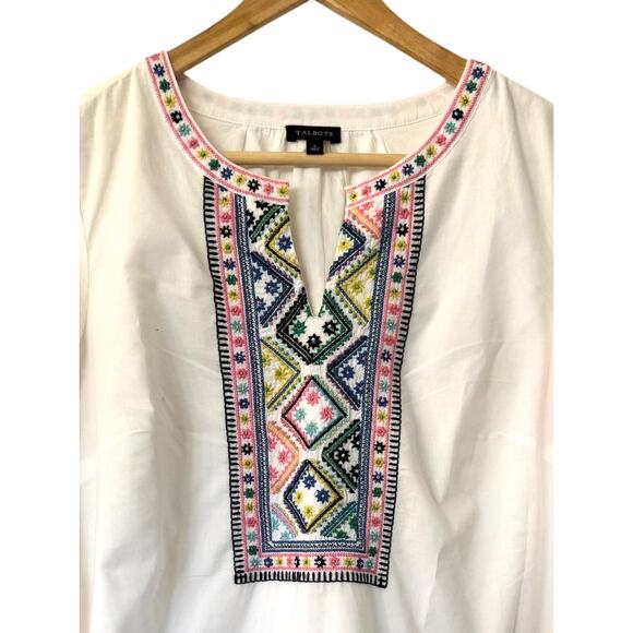 Talbots Cotton Voile Embellished White Embroidered Tunic size Small - Picture 5 of 8